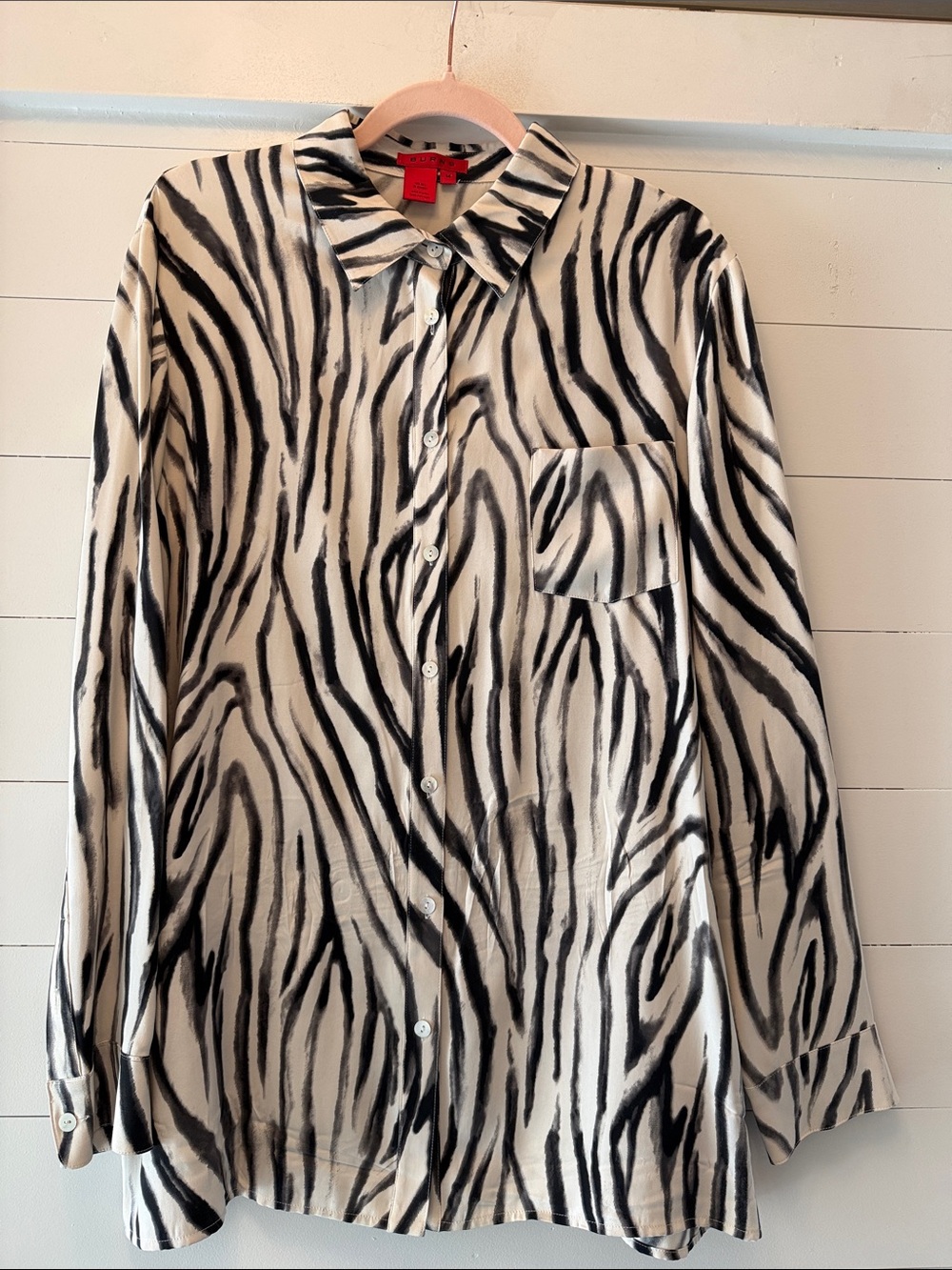 Black & White Zebra Print Button-Up Silk Blouse - Women’s